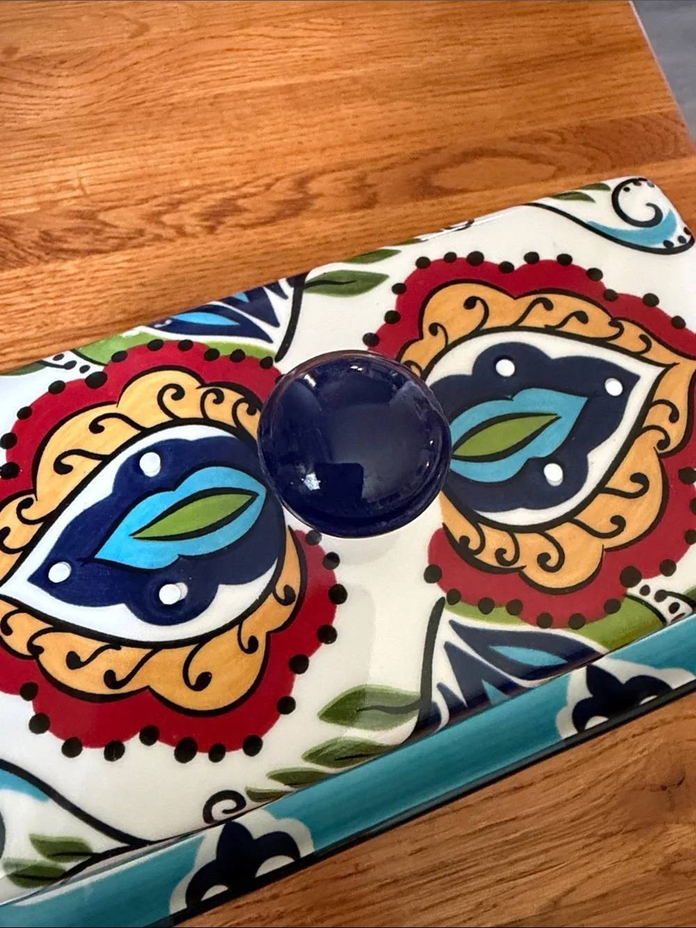 Espana Colorful Hand-Painted Ceramic Butter Dish